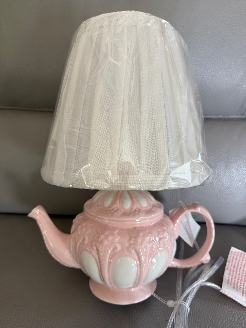 Karma Home Pink & White Tea Party Teapot Lamp with Shade